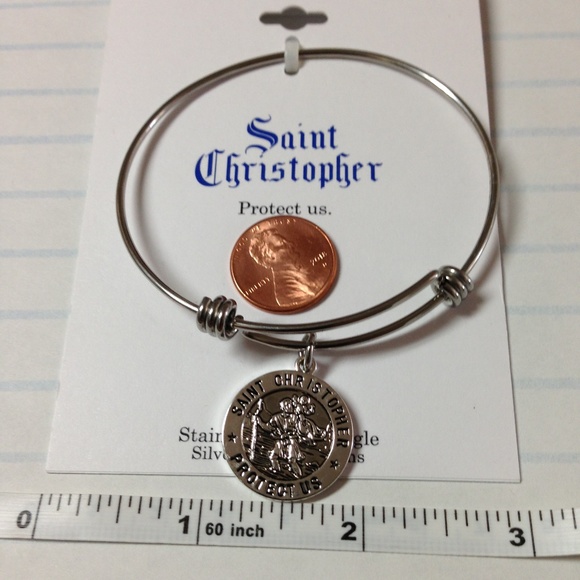 Saint Christopher Silver Plated Charm Bangle - Picture 7 of 8
